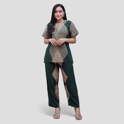 Setelan CP Baju Tidur Santai Kekinian - Lengan Pendek Kancing Depan Bahan Rayon Halus dan Nyaman