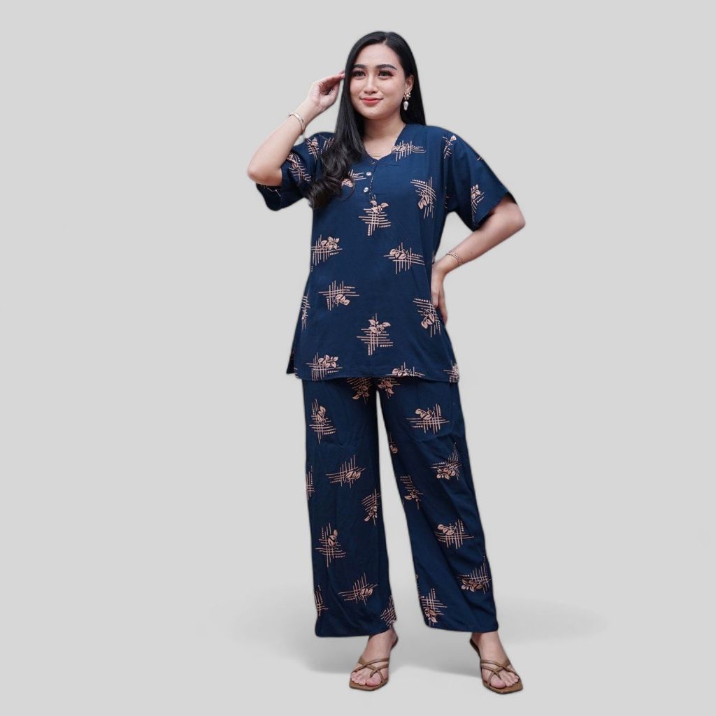 Setelan CP Baju Tidur Santai Kekinian - Lengan Pendek Kancing Depan Bahan Rayon Halus dan Nyaman