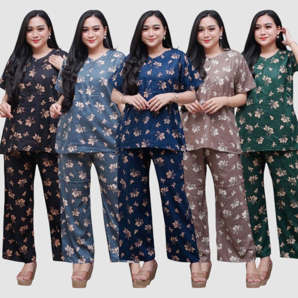 Setelan CP Baju Tidur Santai Kekinian - Lengan Pendek Kancing Depan Bahan Rayon Halus dan Nyaman