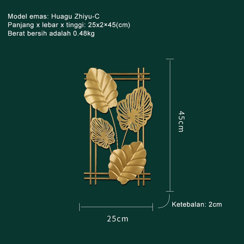 Hiasan Dinding Besi Metal Leaf Wall Art Decor Gold - Dekorasi Mewah untuk Ruang Tamu dan Interior Modern dengan Sentuhan Elegan