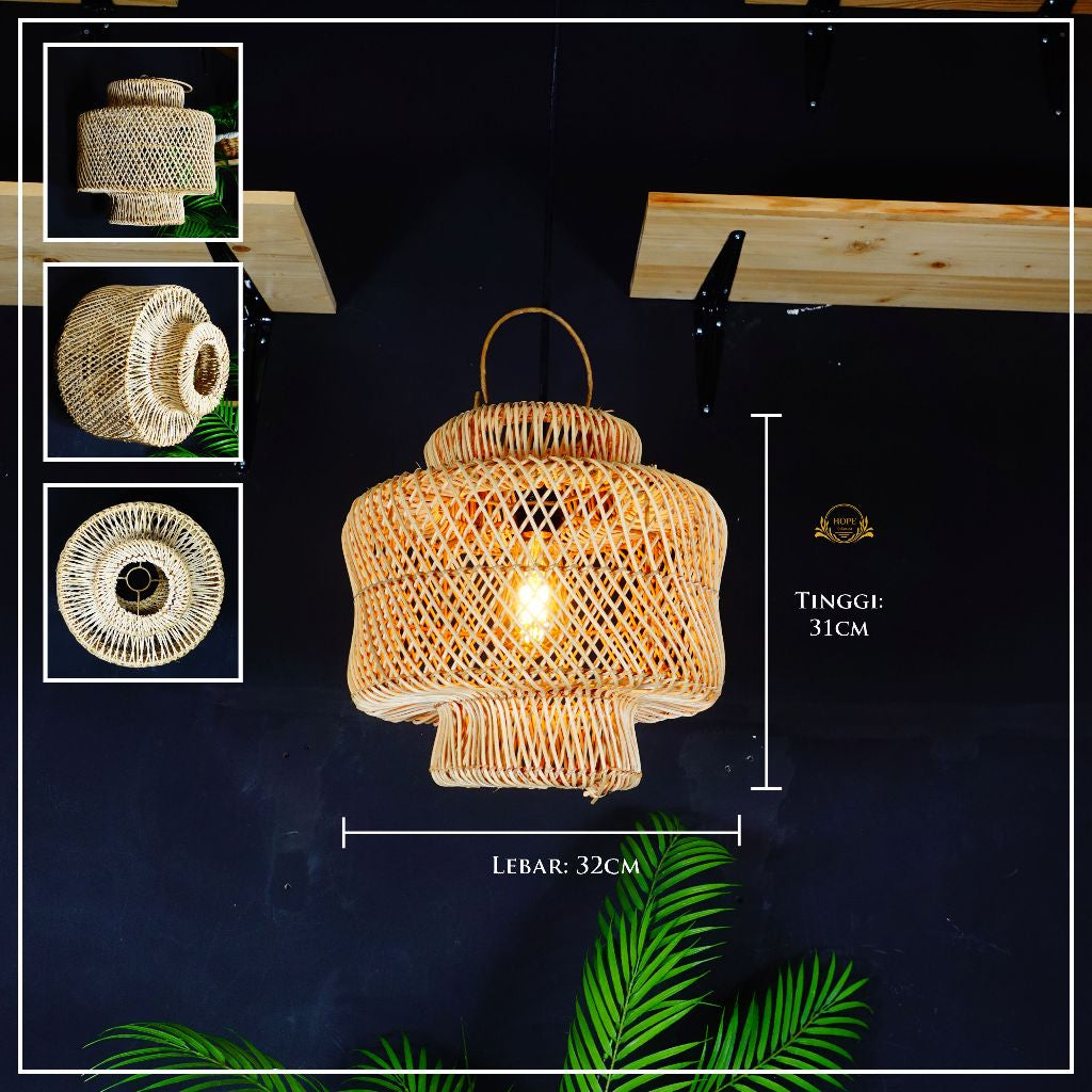 Kap Lampu Rotan Gantung - Hiasan Estetik untuk Cafe, Rumah, Hotel, dan Tempat Umum dengan Desain Unik dan Alamiah