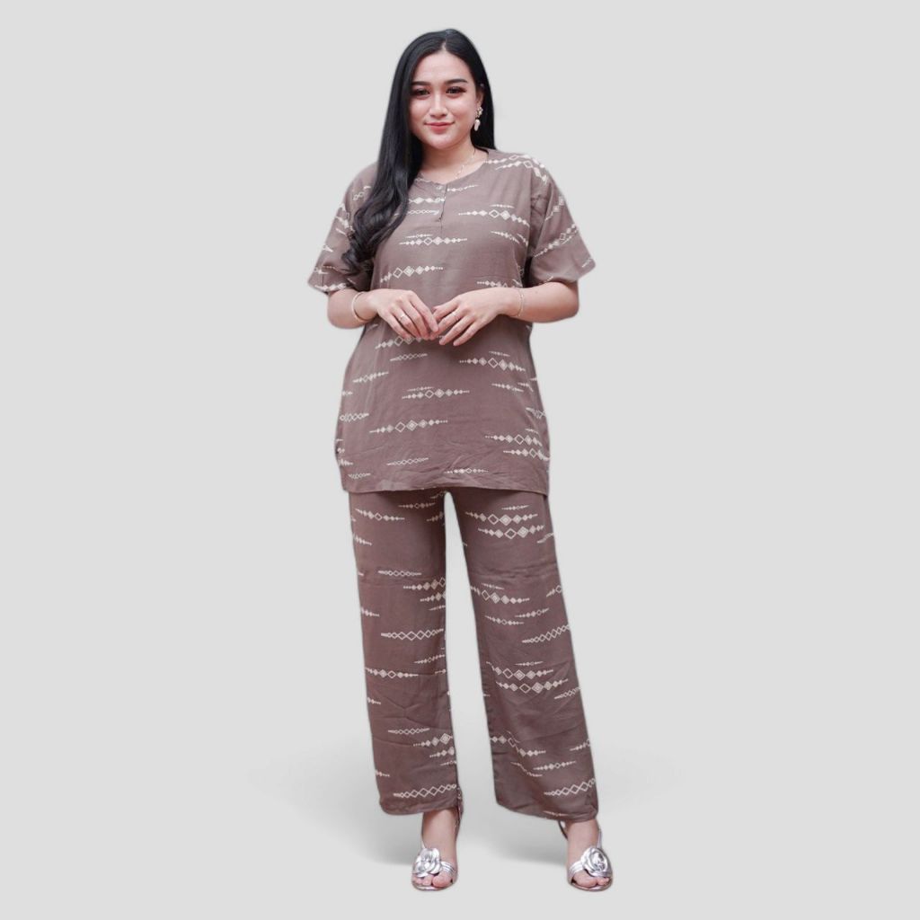 Setelan CP Baju Tidur Santai Kekinian - Lengan Pendek Kancing Depan Bahan Rayon Halus dan Nyaman