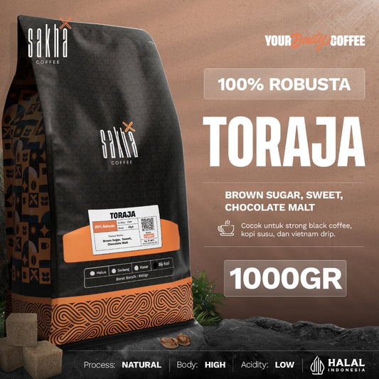 Biji Kopi Bubuk Fine Robusta Toraja Sapan Sulawesi, Coffee Beans Roaster Berkualitas Tinggi dengan Aroma dan Rasa Khas, Cocok untuk Manual Brew, Espresso, atau Kopi Tubruk