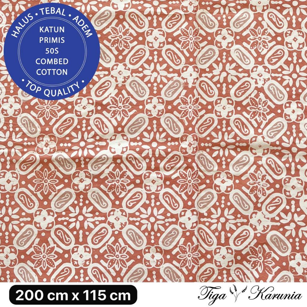 Kain Batik Cap Premium Solo Tegel Peach Mocha Katun Primis - Batik Solo Motif Tegel dengan Kombinasi Peach dan Mocha