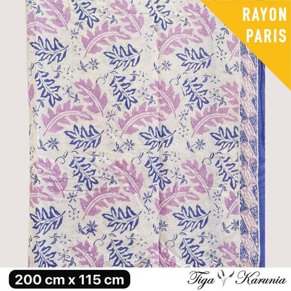 Kain Batik Cap Premium Solo Motif Daun Soft Purple Lilac Bahan Rayon Paris Lembut dan Nyaman