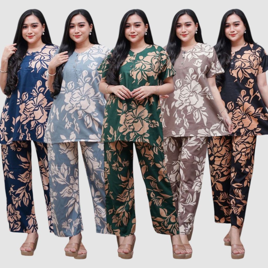 Setelan CP Baju Tidur Santai Kekinian - Lengan Pendek Kancing Depan Bahan Rayon Halus dan Nyaman