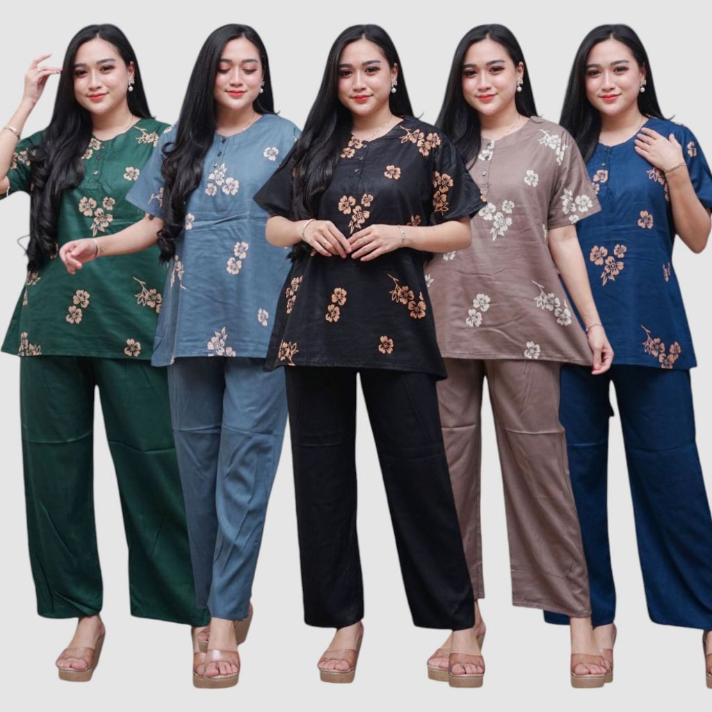 Setelan CP Baju Tidur Santai Kekinian - Lengan Pendek Kancing Depan Bahan Rayon Halus dan Nyaman