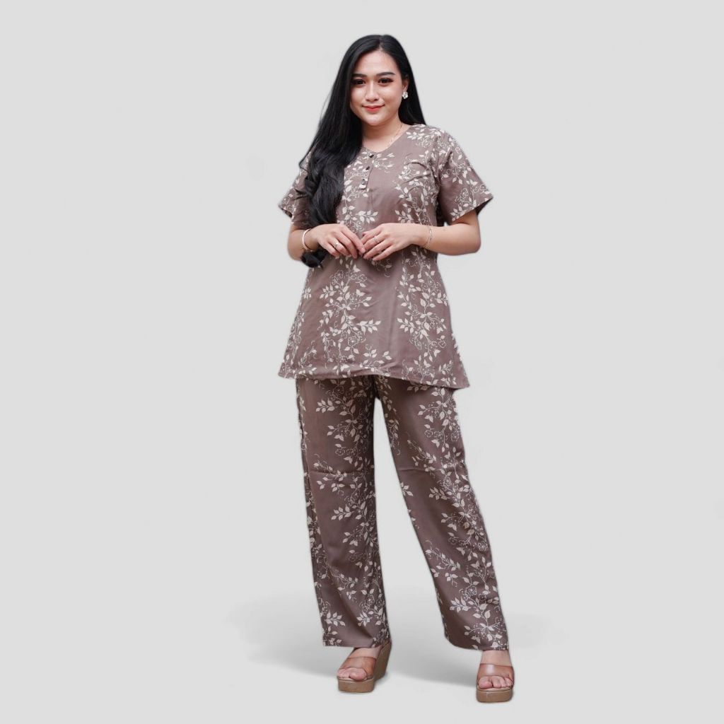 Setelan CP Baju Tidur Santai Kekinian - Lengan Pendek Kancing Depan Bahan Rayon Halus dan Nyaman