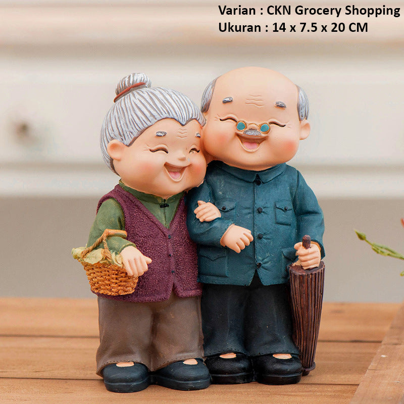 Dekorasi Pajangan Nenek Kakek Couple Bahan Resin - Miniatur Kakek Nenek Figure Pasangan yang Lucu dan Unik, Cocok untuk Pajangan Rumah