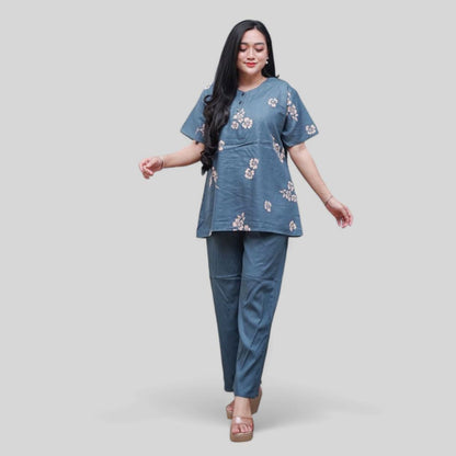 Setelan CP Baju Tidur Santai Kekinian - Lengan Pendek Kancing Depan Bahan Rayon Halus dan Nyaman