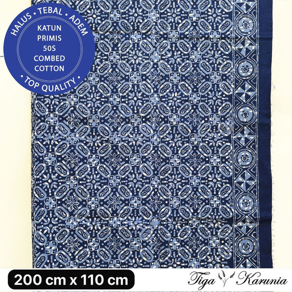 Kain Batik Cap Premium Solo Kawung Tegel Biru Double Process Bahan Katun Primis Kualitas Tinggi