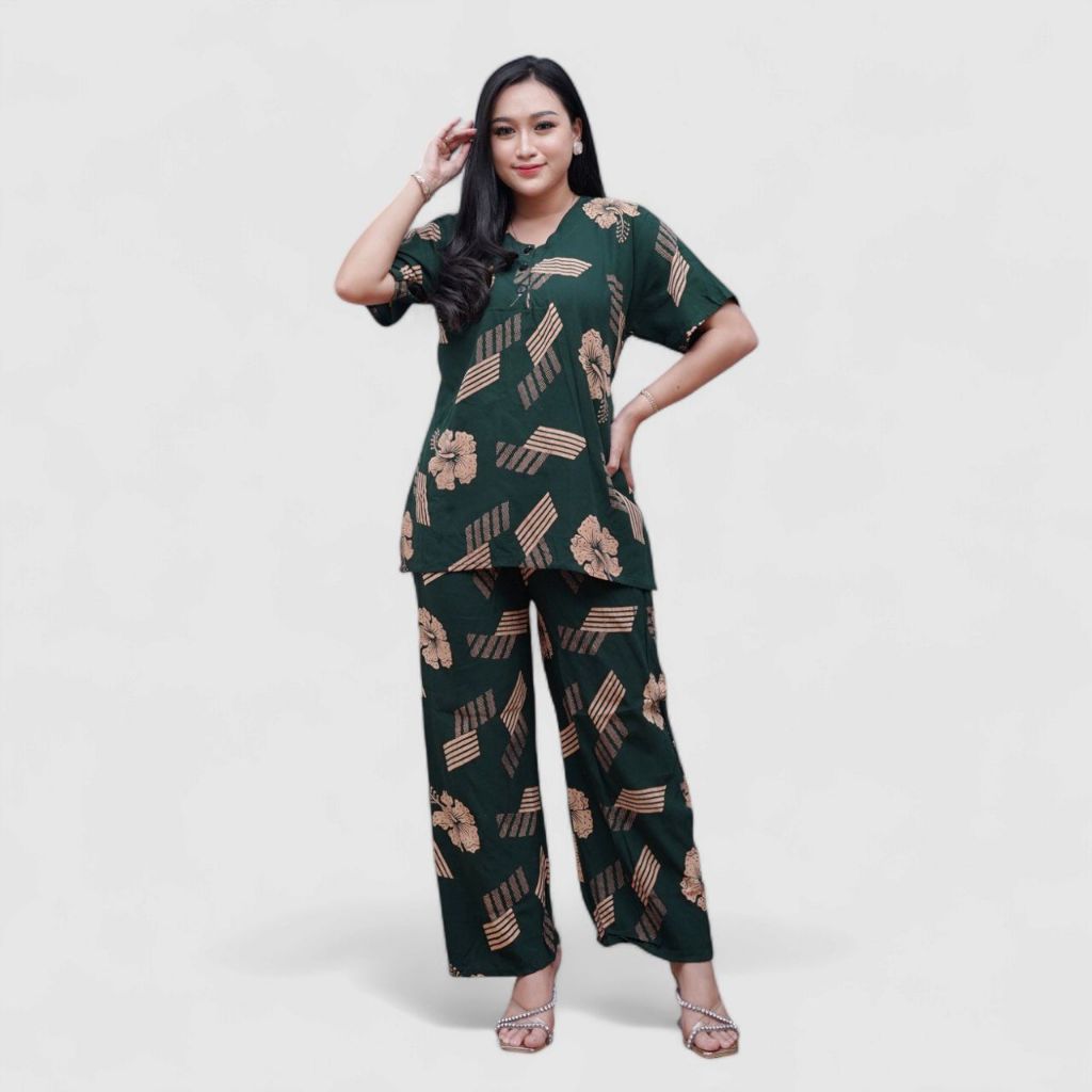 Setelan CP Baju Tidur Santai Kekinian - Lengan Pendek Kancing Depan Bahan Rayon Halus dan Nyaman