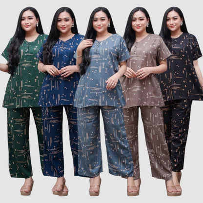 Setelan CP Baju Tidur Santai Kekinian - Lengan Pendek Kancing Depan Bahan Rayon Halus dan Nyaman