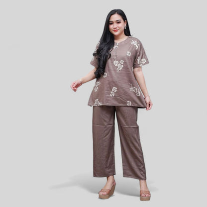 Setelan CP Baju Tidur Santai Kekinian - Lengan Pendek Kancing Depan Bahan Rayon Halus dan Nyaman