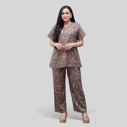 Setelan CP Baju Tidur Santai Kekinian - Lengan Pendek Kancing Depan Bahan Rayon Halus dan Nyaman