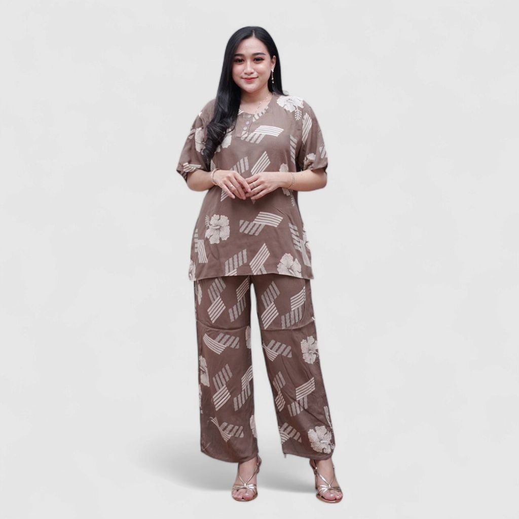 Setelan CP Baju Tidur Santai Kekinian - Lengan Pendek Kancing Depan Bahan Rayon Halus dan Nyaman