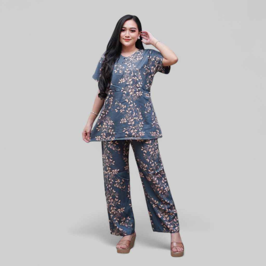 Setelan CP Baju Tidur Santai Kekinian - Lengan Pendek Kancing Depan Bahan Rayon Halus dan Nyaman