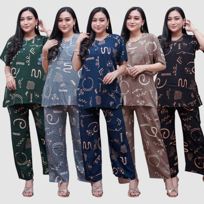 Setelan CP Baju Tidur Santai Kekinian - Lengan Pendek Kancing Depan Bahan Rayon Halus dan Nyaman