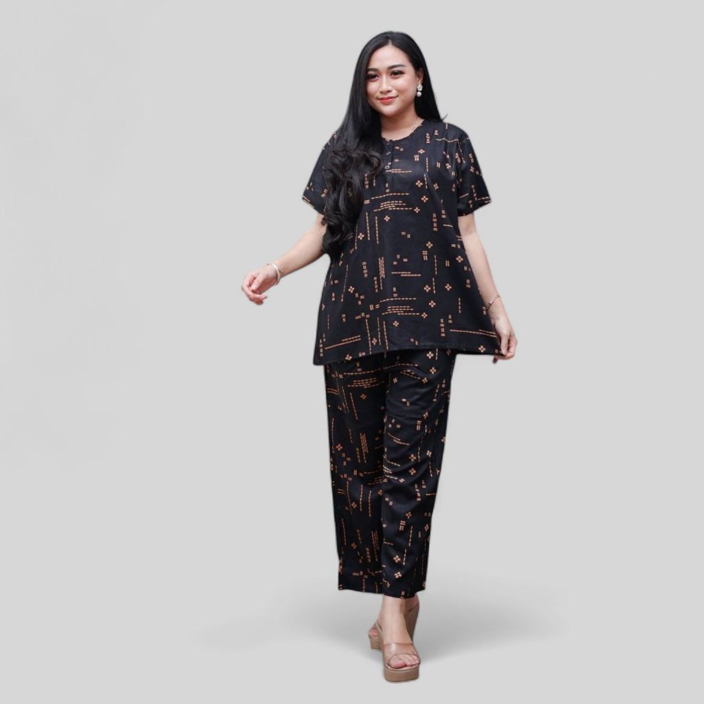 Setelan CP Baju Tidur Santai Kekinian - Lengan Pendek Kancing Depan Bahan Rayon Halus dan Nyaman