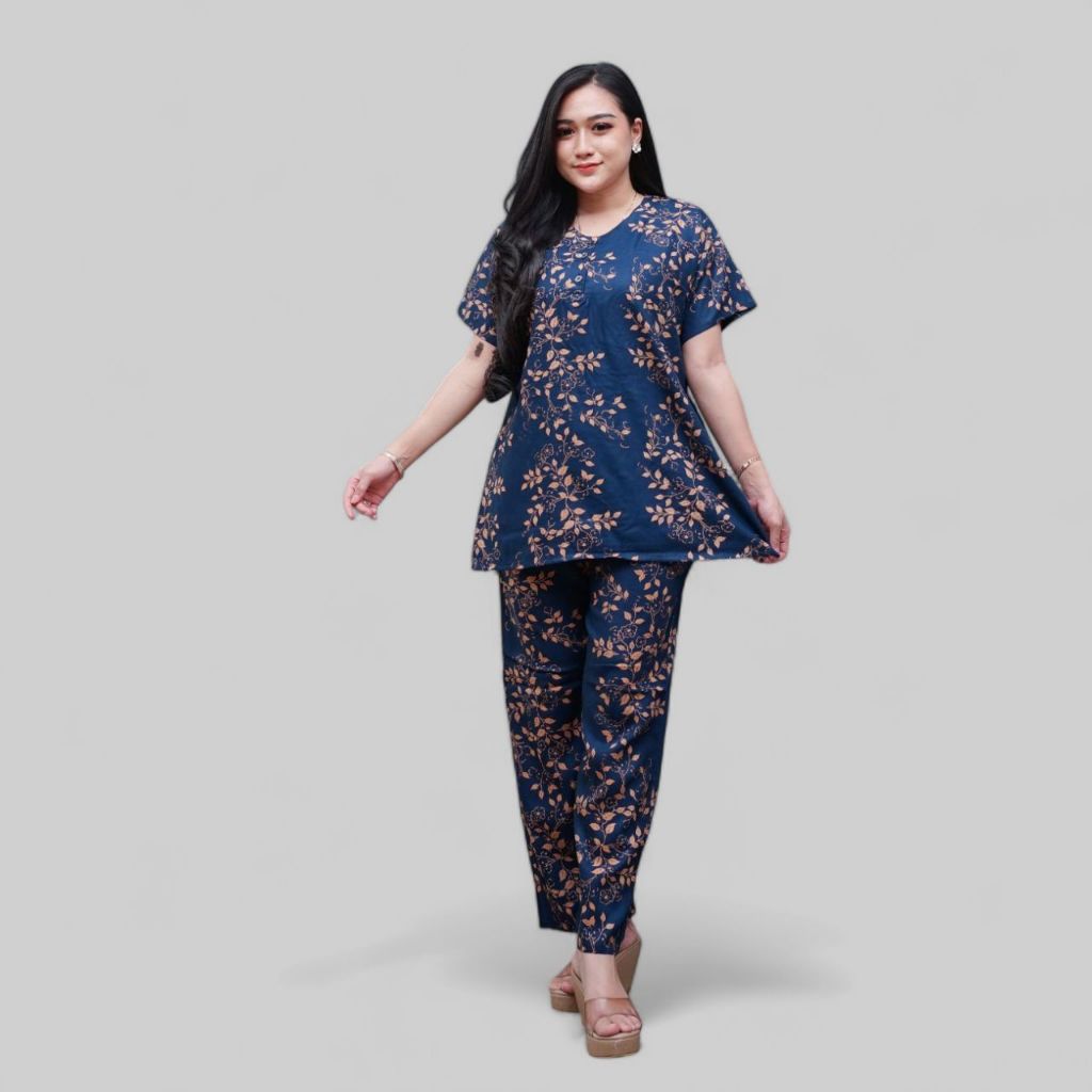 Setelan CP Baju Tidur Santai Kekinian - Lengan Pendek Kancing Depan Bahan Rayon Halus dan Nyaman