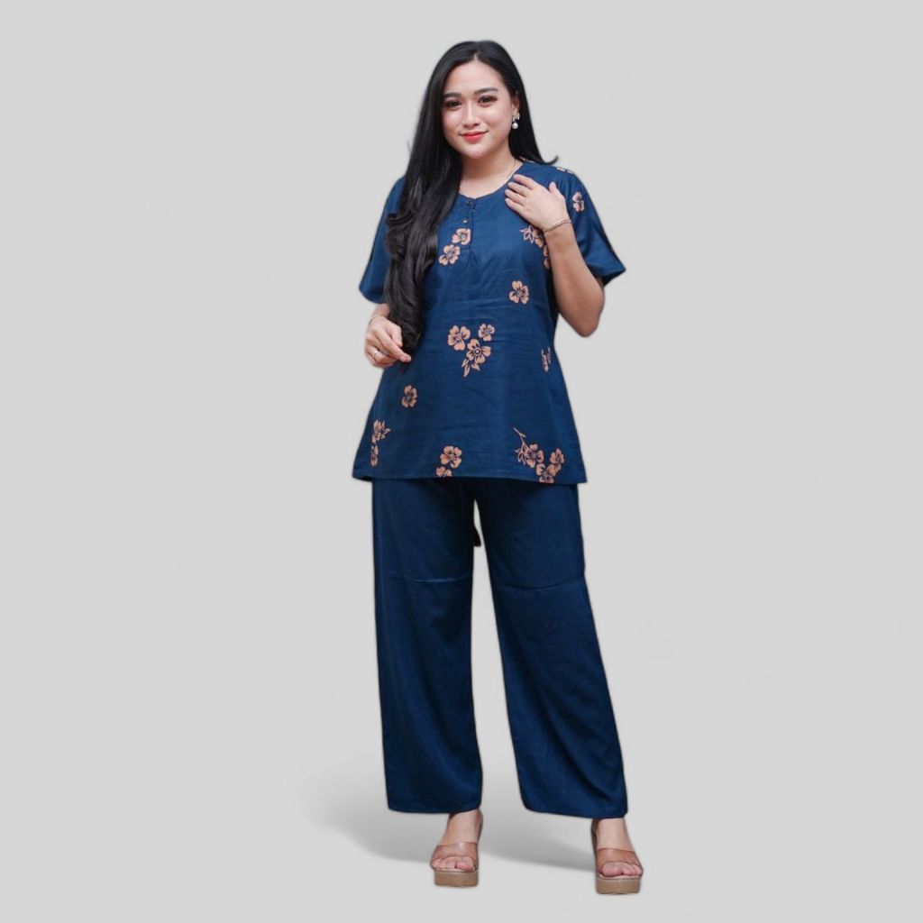 Setelan CP Baju Tidur Santai Kekinian - Lengan Pendek Kancing Depan Bahan Rayon Halus dan Nyaman