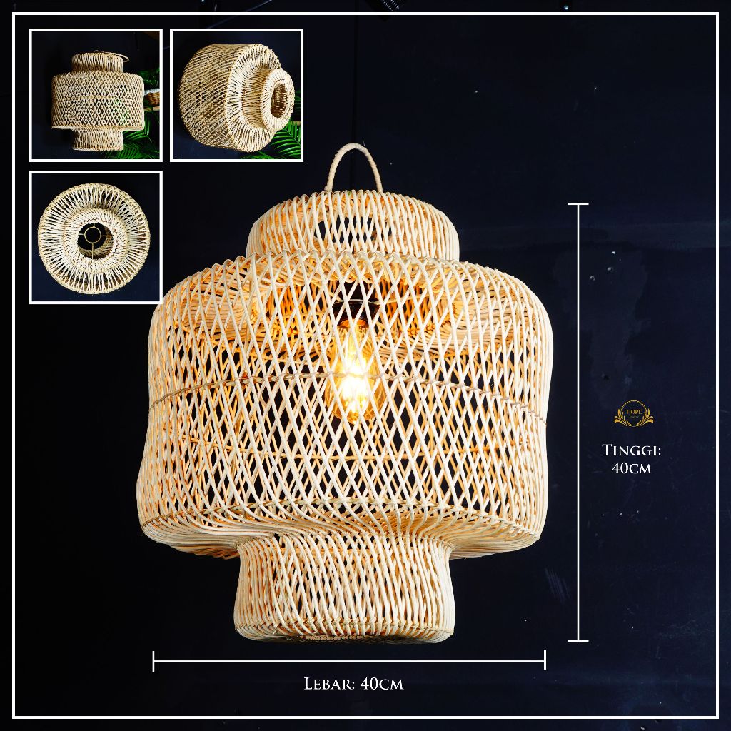 Kap Lampu Rotan Gantung - Hiasan Estetik untuk Cafe, Rumah, Hotel, dan Tempat Umum dengan Desain Unik dan Alamiah