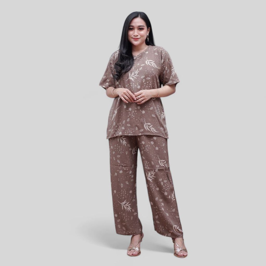 Setelan CP Baju Tidur Santai Kekinian - Lengan Pendek Kancing Depan Bahan Rayon Halus dan Nyaman