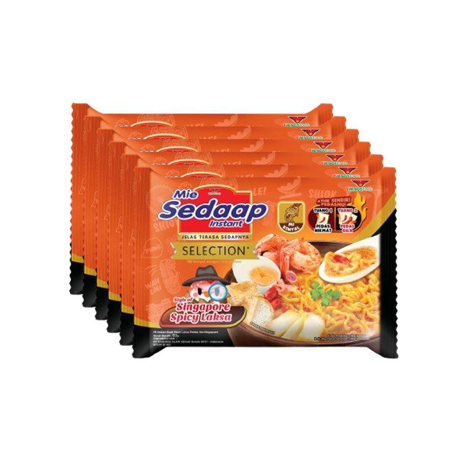 Mie Sedaap Selection Mie Instan Singapore Spicy Laksa 6 x 83 gr, Mi Instan Premium dengan Rasa Laksa Pedas Otentik Khas Singapura