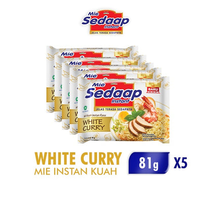 Sedaap Mi Instan Kuah White Curry 81 gr x 5, Mi Instan Kuah Kental dengan Rasa Kari Putih yang Gurih dan Nikmat, Praktis untuk Menu Sehari-hari