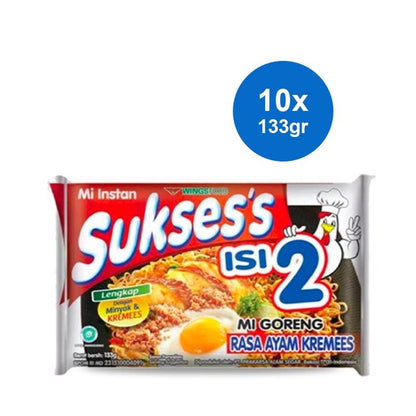 Mie Suksess Mie Instan Mi Goreng Ayam Kremes 133 gr x 10, Mi Instan dengan Rasa Ayam Kremes Gurih dan Nikmat, Praktis dan Lezat untuk Setiap Hidangan Sehari-hari