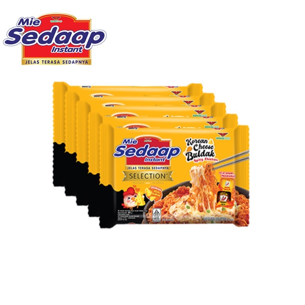 Sedaap Mie Instan Goreng Korean Cheese Buldak Bag 86 gr x5, Mi Instan dengan Rasa Keju Pedas ala Korea yang Lezat dan Menggugah Selera