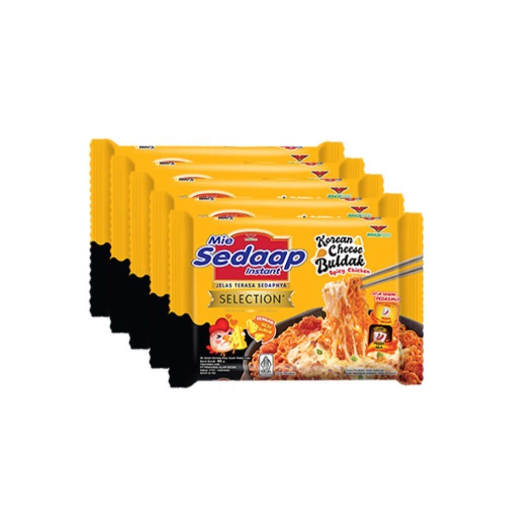 Sedaap Mie Instan Goreng Korean Cheese Buldak Bag 86 gr x5, Mi Instan dengan Rasa Keju Pedas ala Korea yang Lezat dan Menggugah Selera